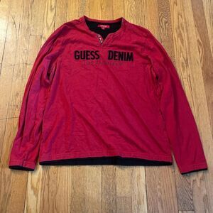 guess denim y2k red and black layered longsleeve grunge tee size large